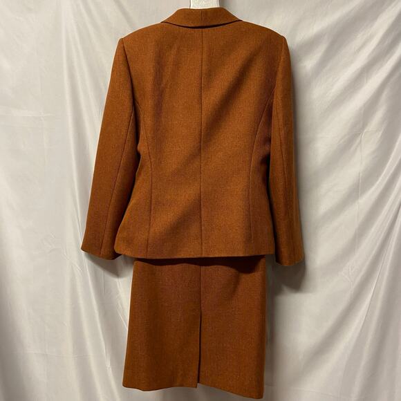 Le Suit Skirt Suit 2 Piece Size 14 Rusty Brown Spice Rhone Weave Business - Picture 2 of 11